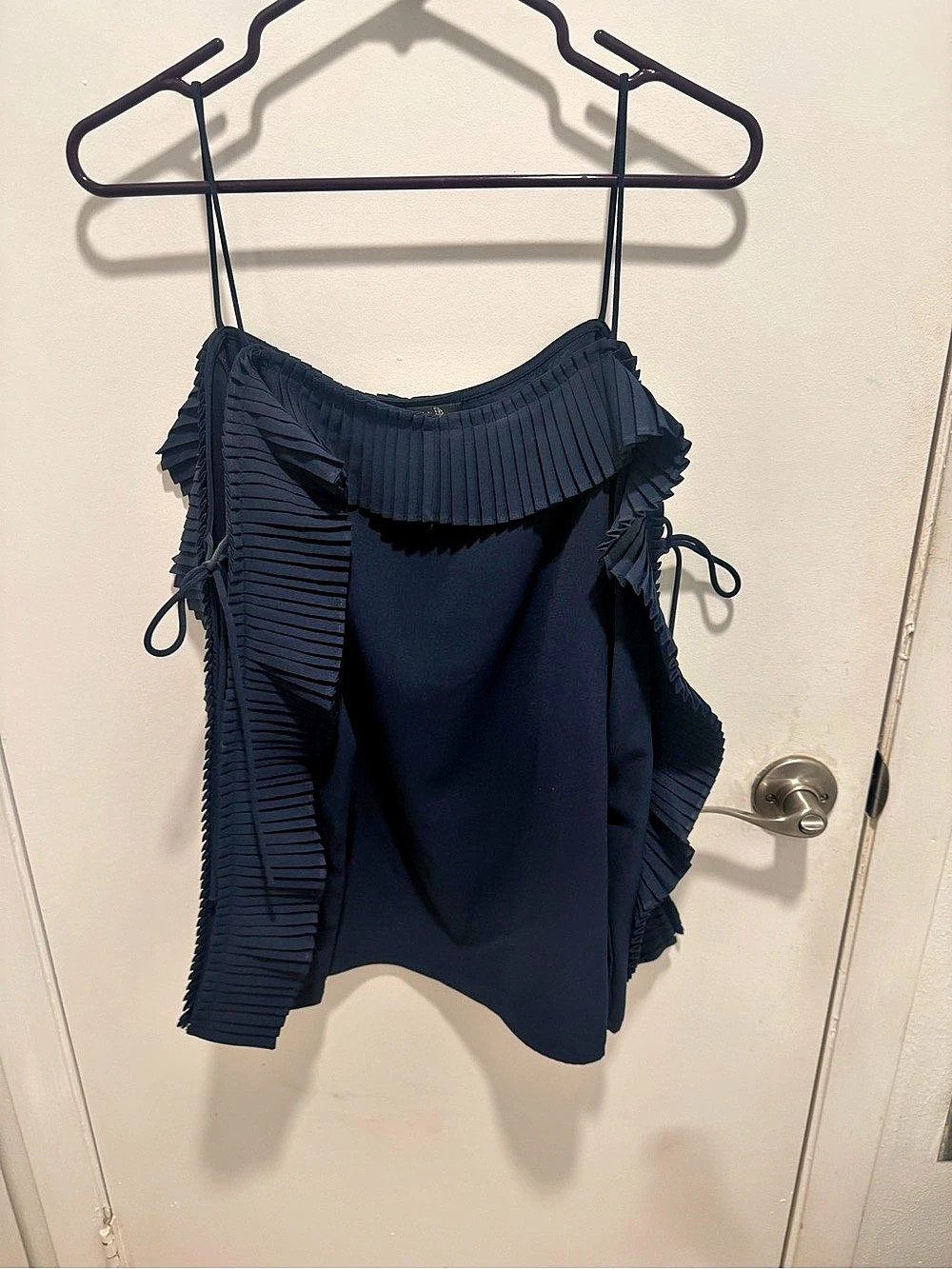 BZI Pleated Ruffle Tank in Blue Size Large